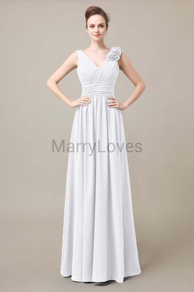 V-Neck Long Chiffon Bridesmaid Dresses