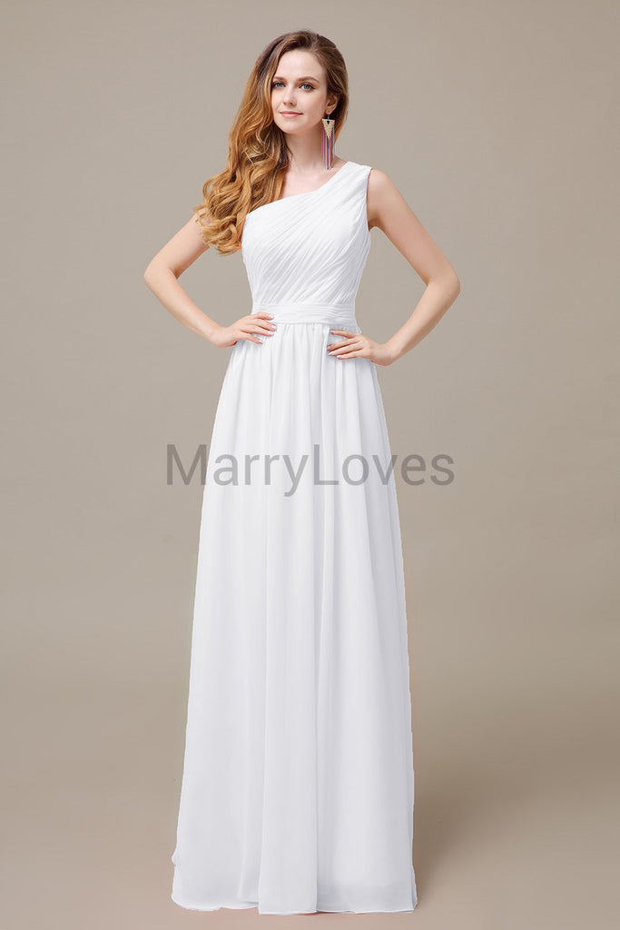 One Shoulder Pleats Floor Length Bridesmaid Dresses