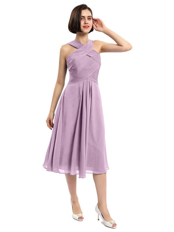 Criss-cross Halter Tea-length Bridesmaid Dresses