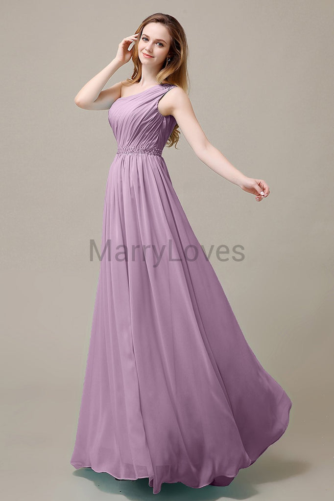 One Shoulder Beading Long Bridesmaid Dress