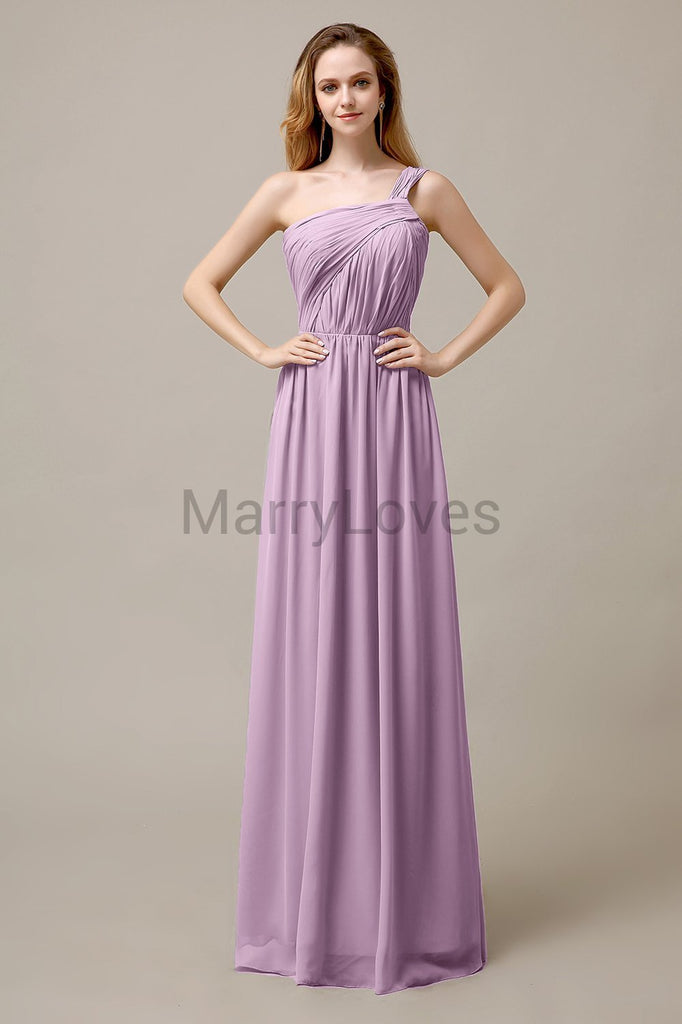 A-line One Shoulder Pleats Bridesmaid Dresses