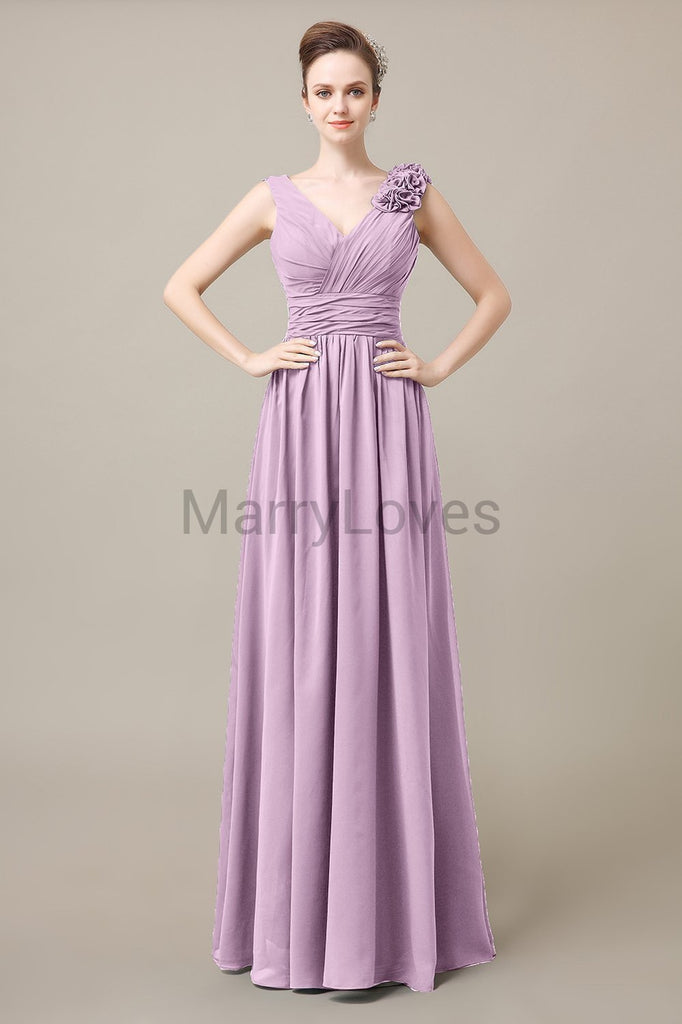 V-Neck Long Chiffon Bridesmaid Dresses