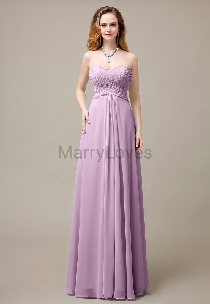 Cross-Pleated Chiffon Bridesmaid Dress with Sweetheart