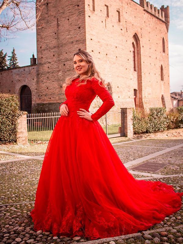 Red A-line Long Sleeves Evening Prom Dresses, Sweet 16 Prom Dresses, PY030