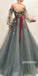 Off the Shoulder Long Sleeves A Line Tulle Long Prom Dresses SPE152
