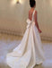 Simple Cheap Satin A Line V Back Long Bridal Wedding Dresses, BGP257