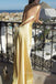 One Shoulder Backless Gold Satin Long Mermaid Evening Prom Dresses, MR0004