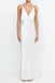 Simple Deep V-neck White Long Backless Evening Prom Dresses Satin, MR0006