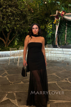 See Through Black Chiffon Strapless Long Evening Prom Dresses, MR0009