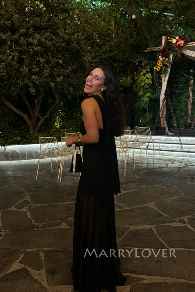 See Through Black Chiffon Strapless Long Evening Prom Dresses, MR0009