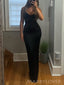 Sexy Mermaid Black Satin Long Evening Prom Dresses Spaghetti Straps, MR0012