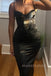 Sexy Mermaid Black Satin Long Evening Prom Dresses Spaghetti Straps, MR0012