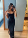 Simple Sheath Mermaid Black Long Evening Prom Dresses Spaghetti Straps, MR0014