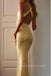 Backless Yellow Sparkly Mermaid Long Evening Prom Dresses V-neck, MR0019