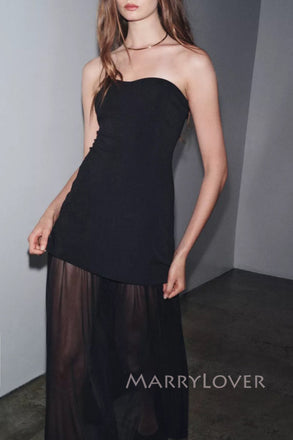 Sweetheart Black Chifffon Long Evening Prom Dresses Strapless, MR0022