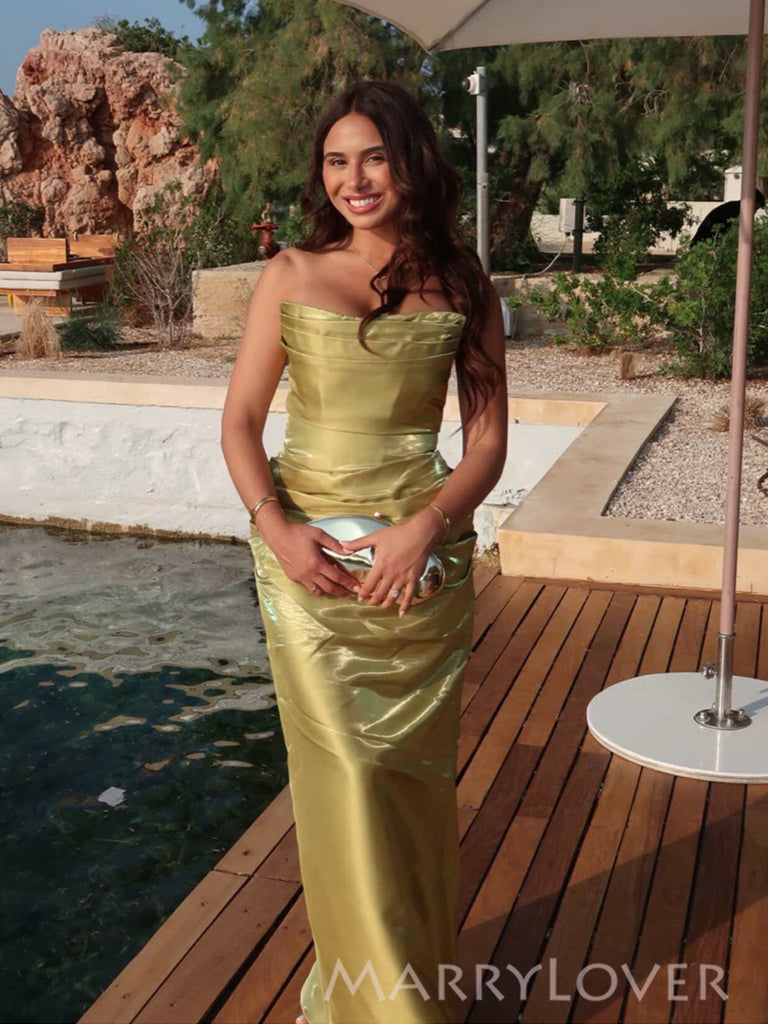 Unique Strapless Mermaid Satin Long Evening Prom Dresses, MR0027