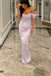 Off Shoulder Light Purple Satin Mermaid Long Evening Prom Dresses, MR0028