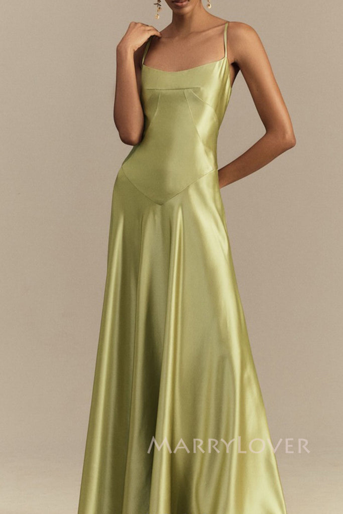 Lovely Green Satin Spaghetti Straps Long Evening Prom Dresses, MR0031