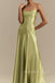 Lovely Green Satin Spaghetti Straps Long Evening Prom Dresses, MR0031