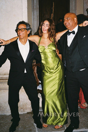 Formal Green Satin A-line Straps Long Evening Prom Dresses, MR0033