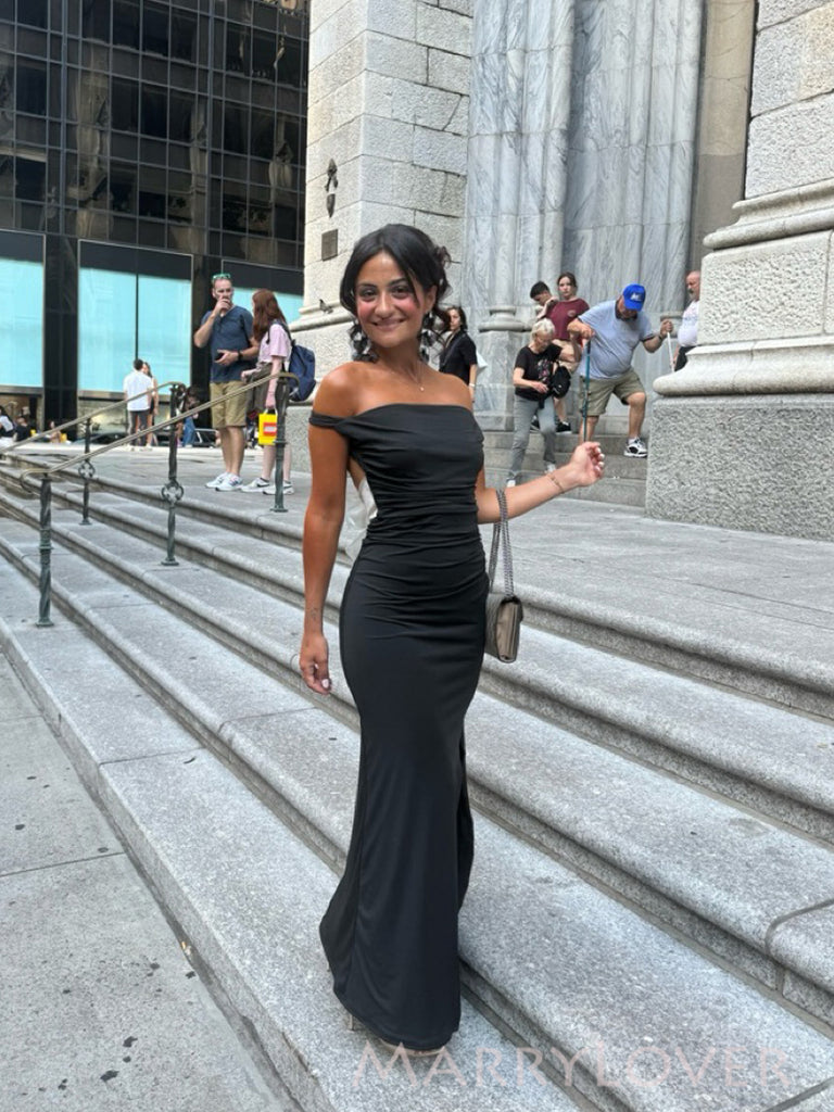 Off Shoulder Black Mermaid Backless Long Evening Prom Dresses, MR0034