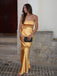 Simple Strapless Gold Satin Mermaid Long Evening Prom Dresses, MR0035