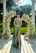 High Slit Green Satin Spaghetti Straps Long Evening Prom Dresses, MR0037