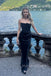 Popupar Strapless Black Satin Mermaid Long Evening Prom Dresses, MR0040