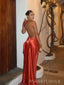 Sexy Backless One Shoulder Satin Long Evening Prom Dresses Mermaid, MR0048