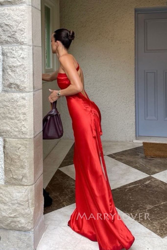 One Shoulder Soft Satin Mermiad Long Evening Prom Dresses Backless, MR0049