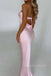 Simple Pink Satin Strapless Long Mermaid Evening Prom Dresses, MR0050