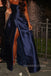 Navy Blue Satin Strapless Long A-line Evening Prom Dresses, MR0053