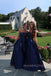 Navy Blue Satin Strapless Long A-line Evening Prom Dresses, MR0053