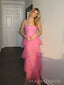 Gorgeous Pink Tulle Spaghetti Straps Long Evening Prom Dresses, MR0055