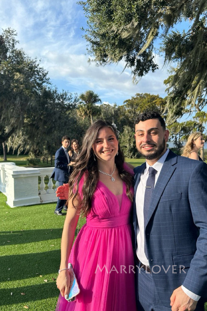 Elegant A-line Tulle Long Evening Prom Dresses, MR0057