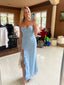 Side Slit Blue Chiffon Spaghetti Straps Long Mermaid Evening Prom Dresses, MR0058