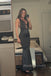 Unique Deep V-neck Black Satin Long Mermaid Evening Prom Dresses, MR0060