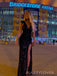 Sparkly Deep V-neck Black Sequins Long Evening Prom Dresses Side Slit, MR0061