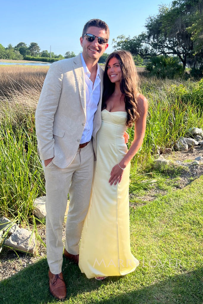 light yellow mermaid prom dress Sheer-Bodice Long Pastel Mermaid Prom Gown