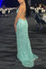 Backless Blue Sequins Mermaid V-neck Long Evening Prom Dresses, MR0070