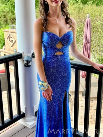 Unique Royal Blue Sparkly Mermaid Long Evening Prom Dresses, Sweetheart Prom Dress, MR0077