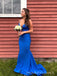 Gorgeous Royal Blue V-neck Mermaid Long Evening Prom Dresses, Spaghetti Straps Prom Dress, MR0079