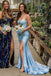 Sparkly Blue Mermaid Sweetheart Long Evening Prom Dresses, Side Slit Prom Dress, MR0083