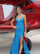 Sexy Blue V-neck Mermaid Long Evening Prom Dresses, Backless Straps Prom Dress, MR0087