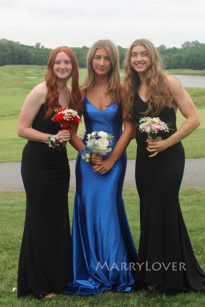 Elegant Royal Blue Mermaid Long Evening Prom Dresses, V-neck Prom Dress, MR0088