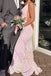 Mermaid White Pink Sequins V-neck Long Evening Prom Dresses, MR0092