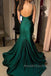 Elegant Emerald Green Mermaid Long Evening Prom Dresses, Spaghetti Straps Prom Dress, MR0103