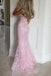 Sweetheart Pink Lace Appliques Long Evening Prom Dresses, Mermaid Prom Dress, MR0105