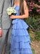 Simple Blue Chiffon Sweetheart Long Evening Prom Dresses, Strapless Prom Dress, MR0107