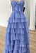 Simple Blue Chiffon Sweetheart Long Evening Prom Dresses, Strapless Prom Dress, MR0107